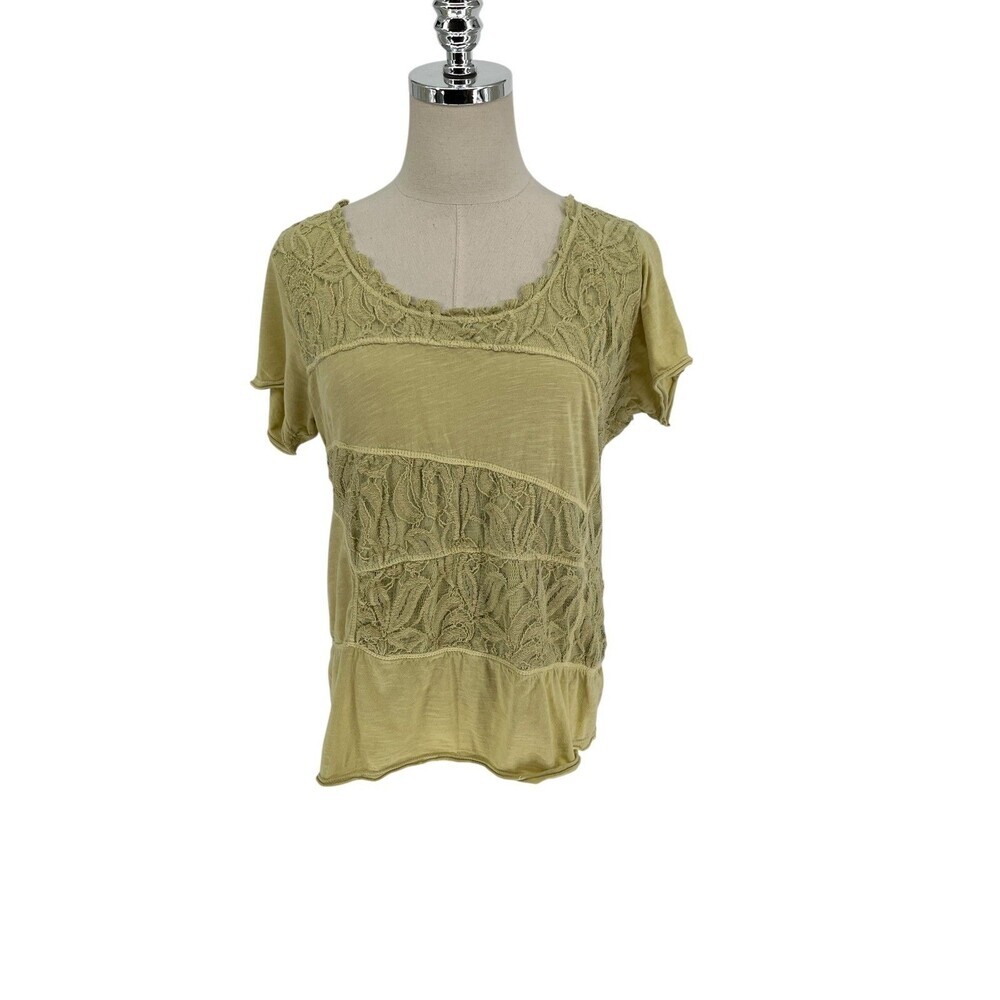 Sundance Women's Top Size Medium Green Lace Paneled Boho Cottagecore Tee